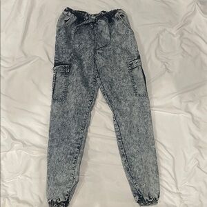 American Bazi Black Acid Wash Cargo Jeans